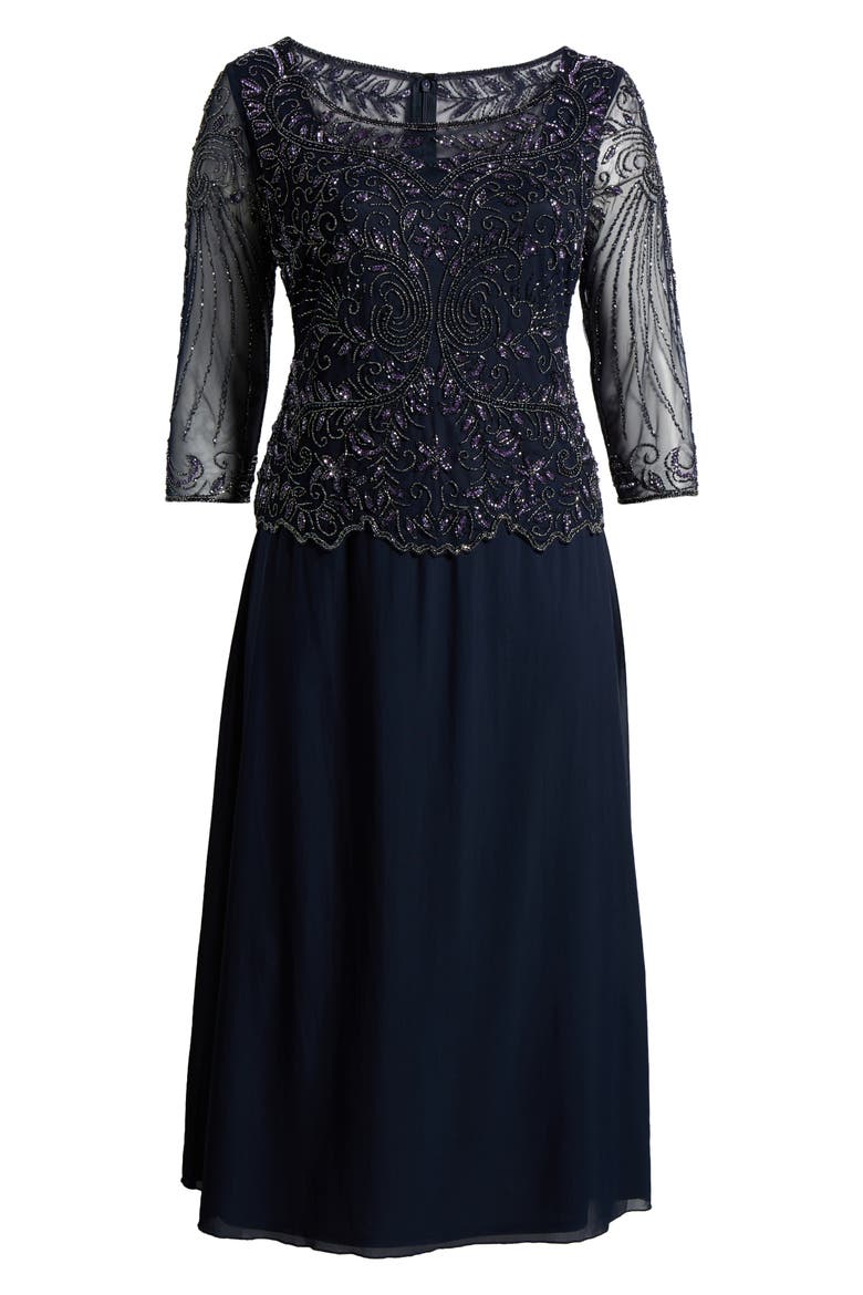 Beaded Mesh Mock Two-Piece Gown, Alternate, color, NAVY 410