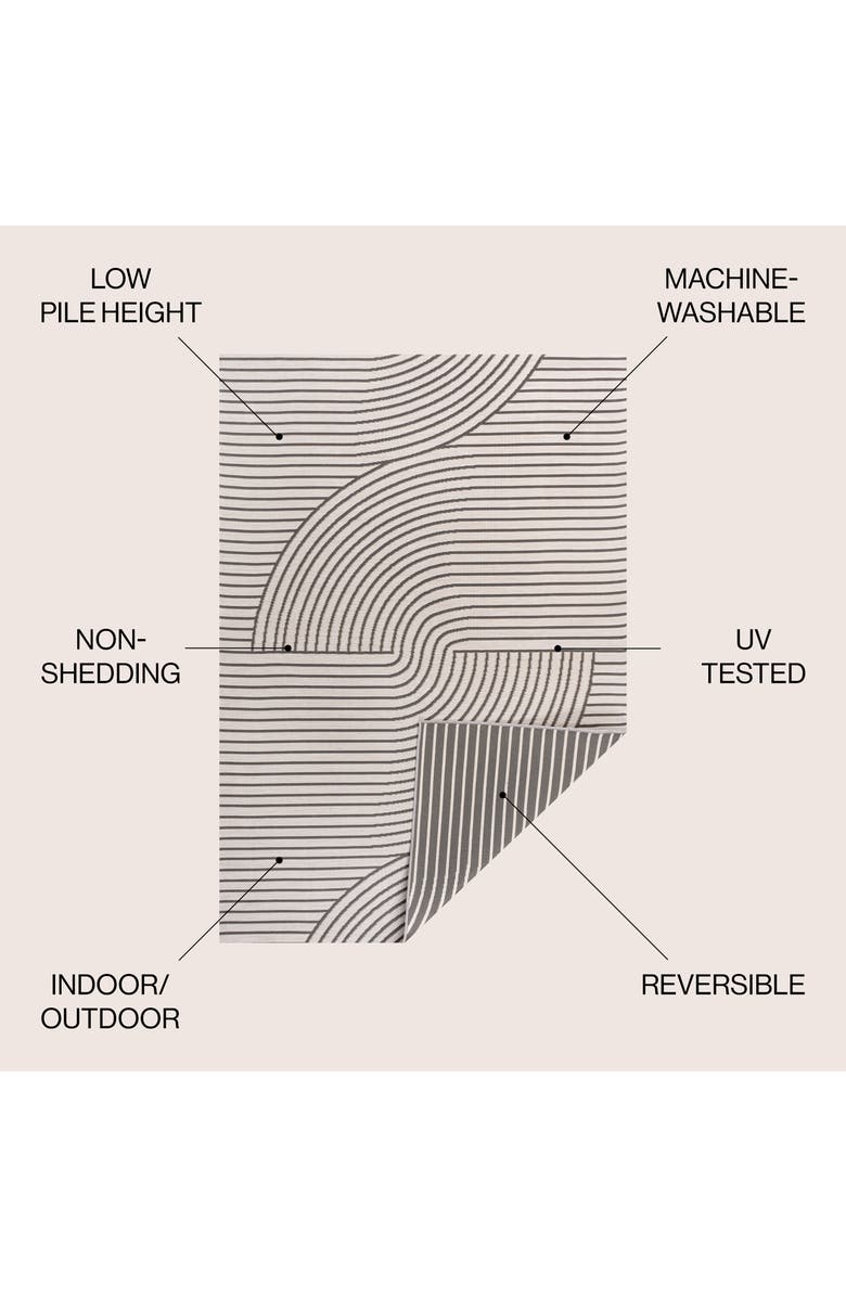 JONATHAN Y Arielle Mid-Century Modern Curve Stripe Reversible Machine-Washable Indoor/Outdoor Area Rug, Alternate, color, Dark Gray/Cream