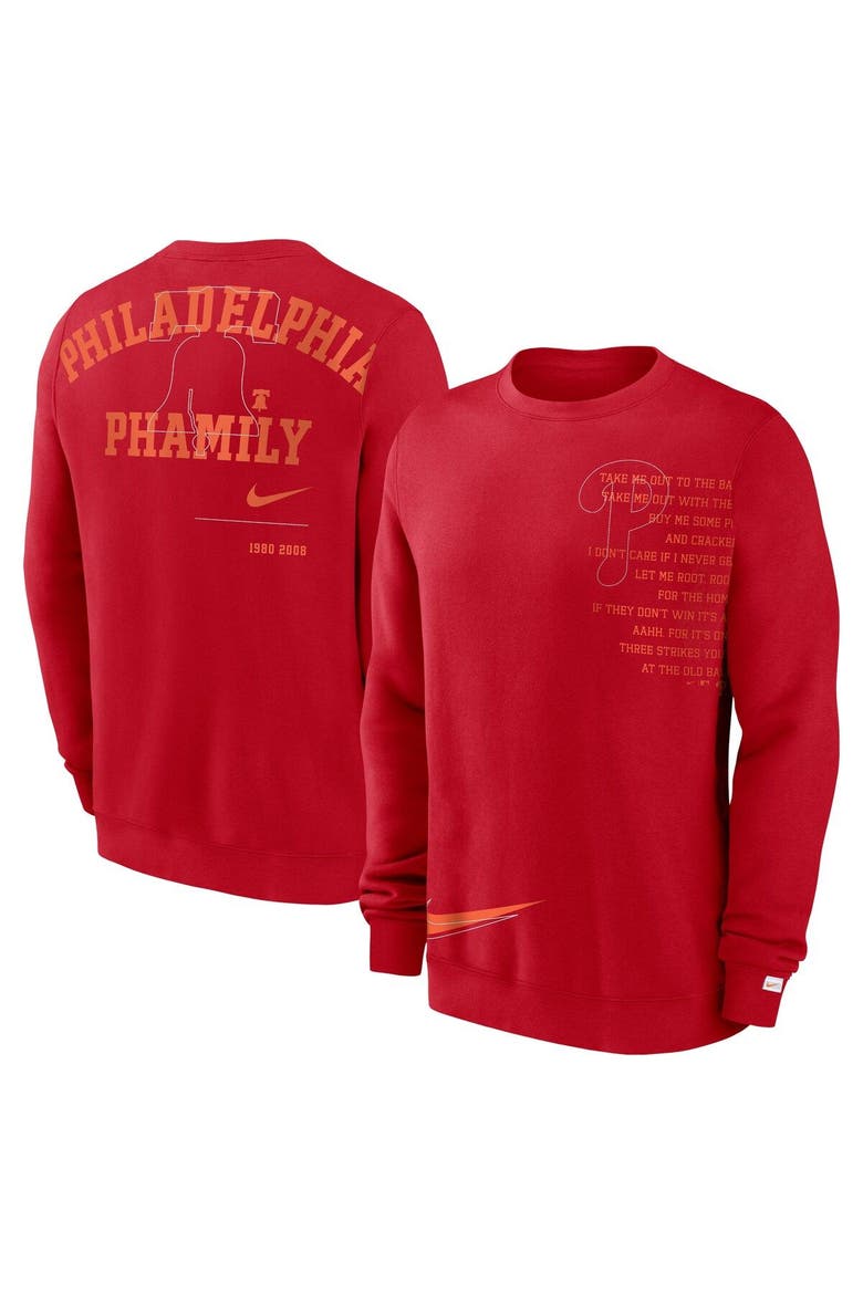 Men's Nike Red Philadelphia Phillies Statement Ball Game Fleece Pullover Sweatshirt, Main, color, Red