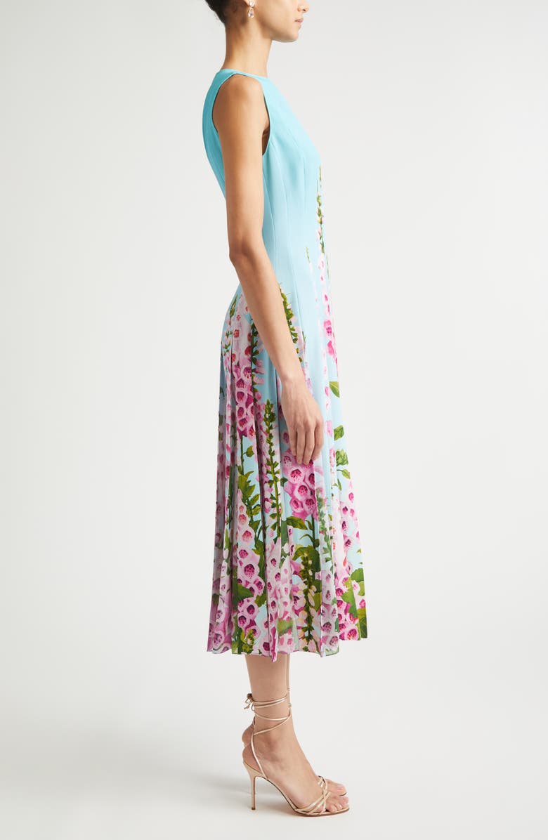 Oscar de la Renta Foxglove Dégradé Pleated Jersey & Chiffon A-Line Dress, Alternate, color, Lilac/ Sky