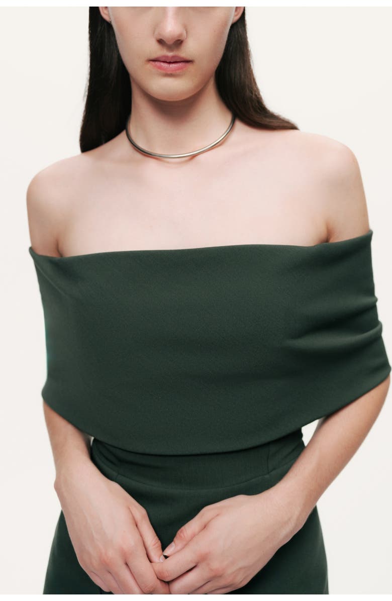 Nocturne Off-Shoulder Foldover Column Midi Dress, Alternate, color, Dark Green