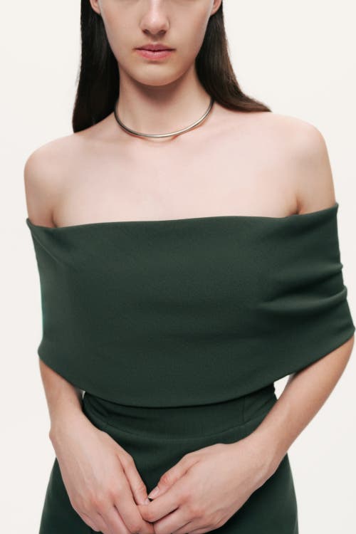 Nocturne Off-shoulder Foldover Column Midi Dress In Green