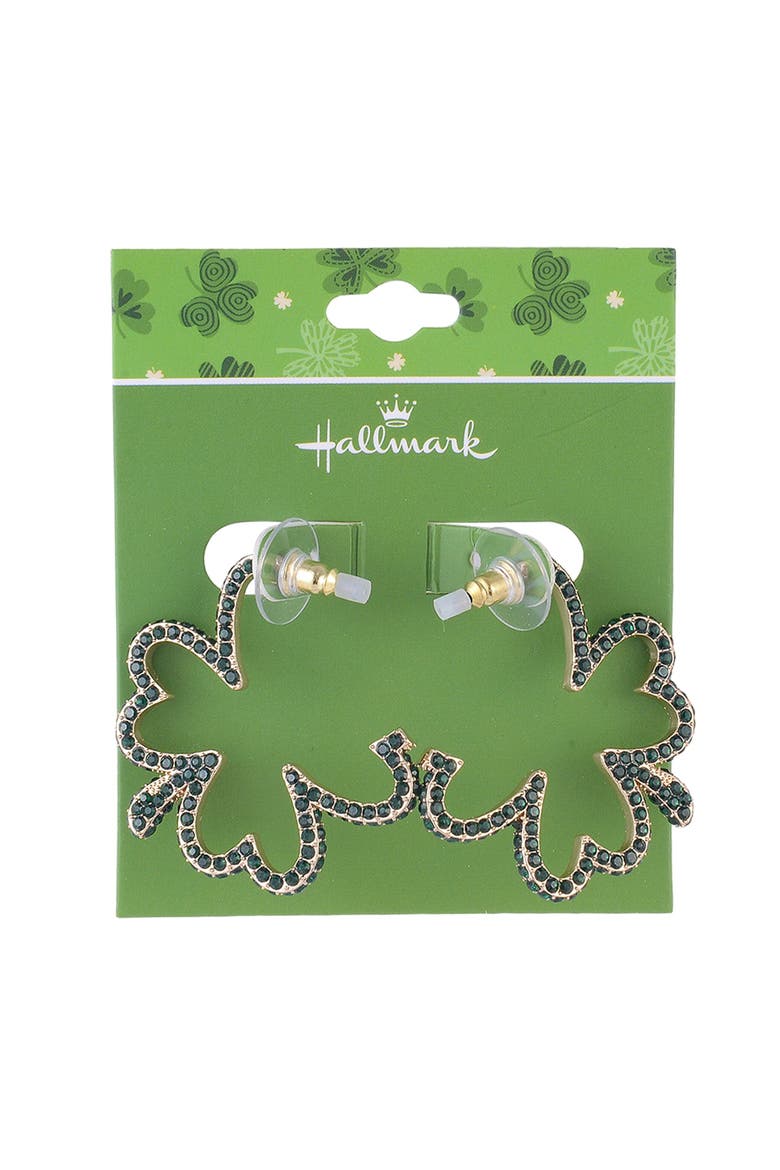 Green Stone Shamrock Hoop Earrings, Alternate, color, Green