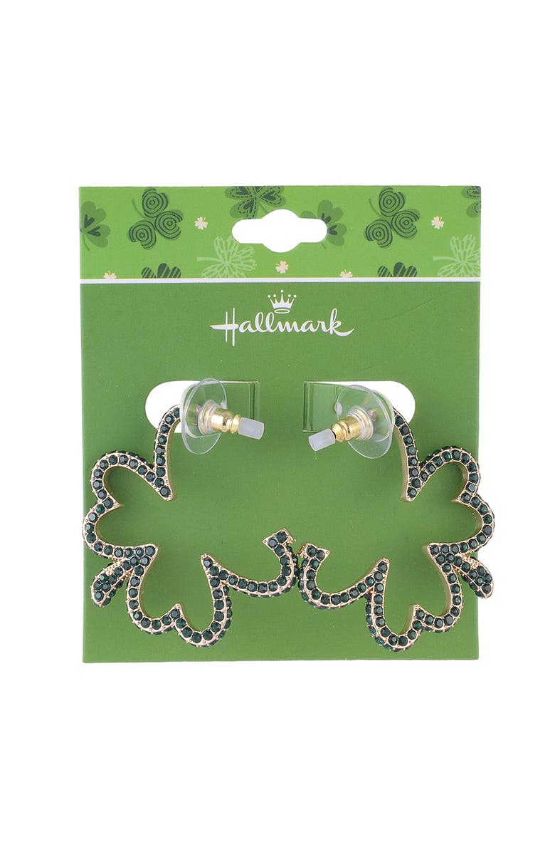 Hallmark Green Stone Shamrock Hoop Earrings, Alternate, color, Green