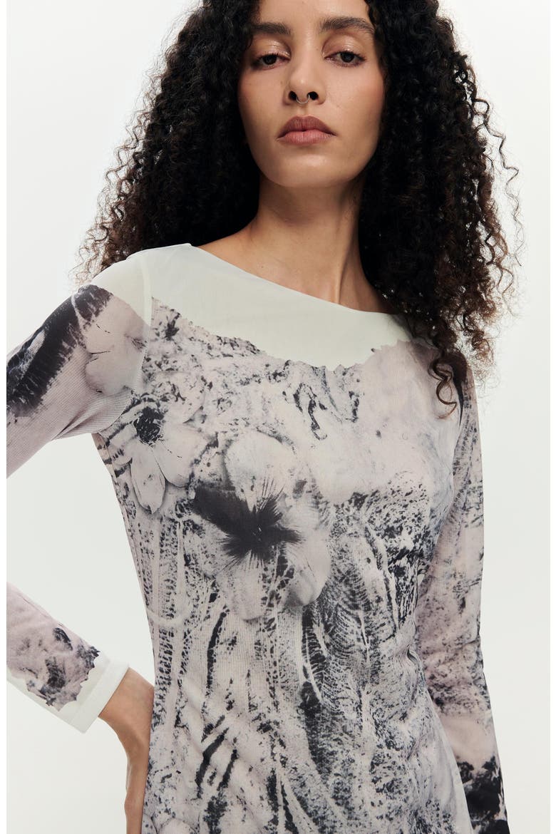 Collage Print Long Sleeve Minidress, Alternate, color, DARK GREY