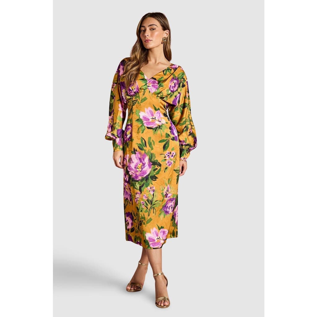 Coast Printed Satin Maxi Dress With Cowl Back In Yellow