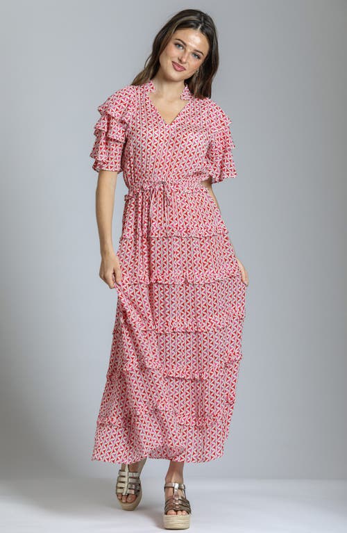Apny Tiered Ruffle Maxi Dress In Red Multi