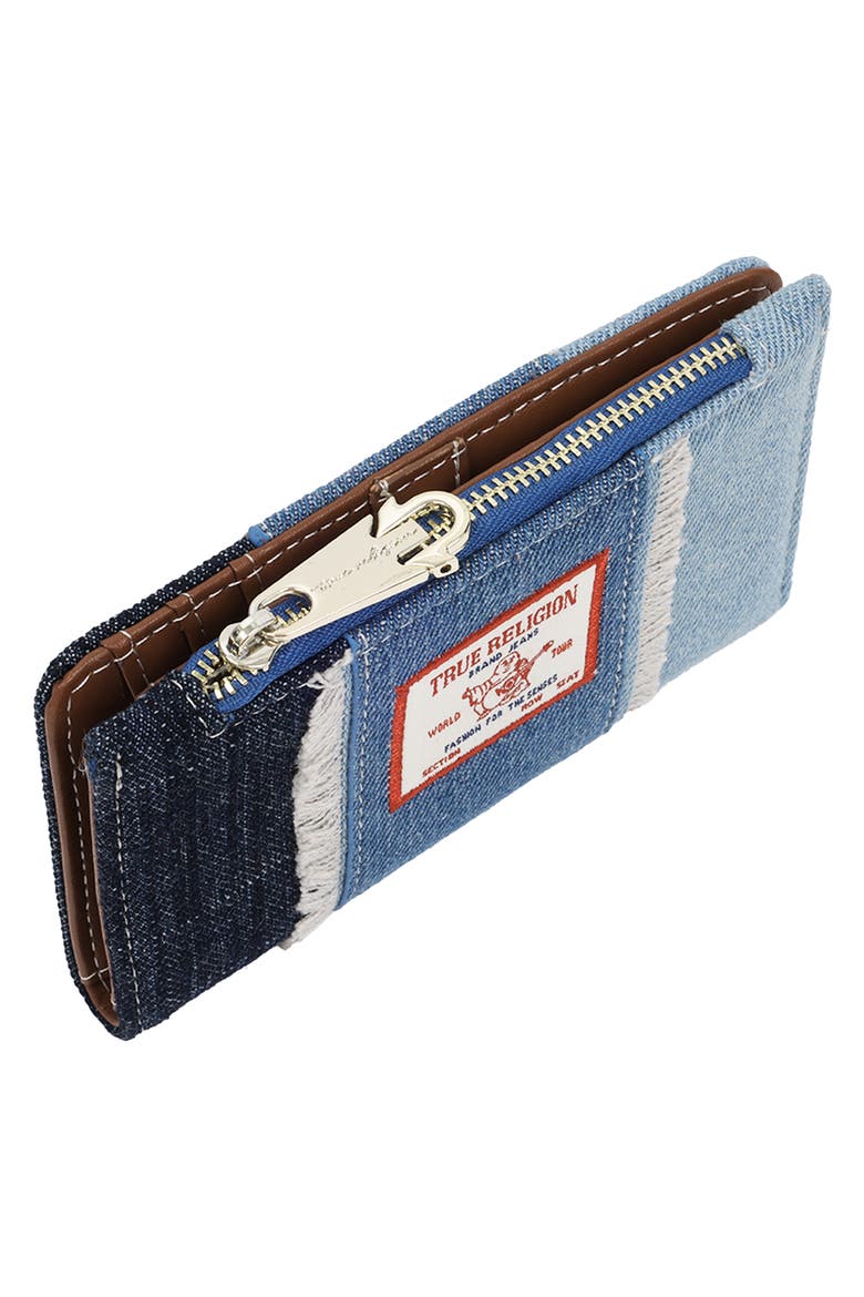 Small Frayed Denim Bifold Wallet, Alternate, color, DENIM/ BLUE