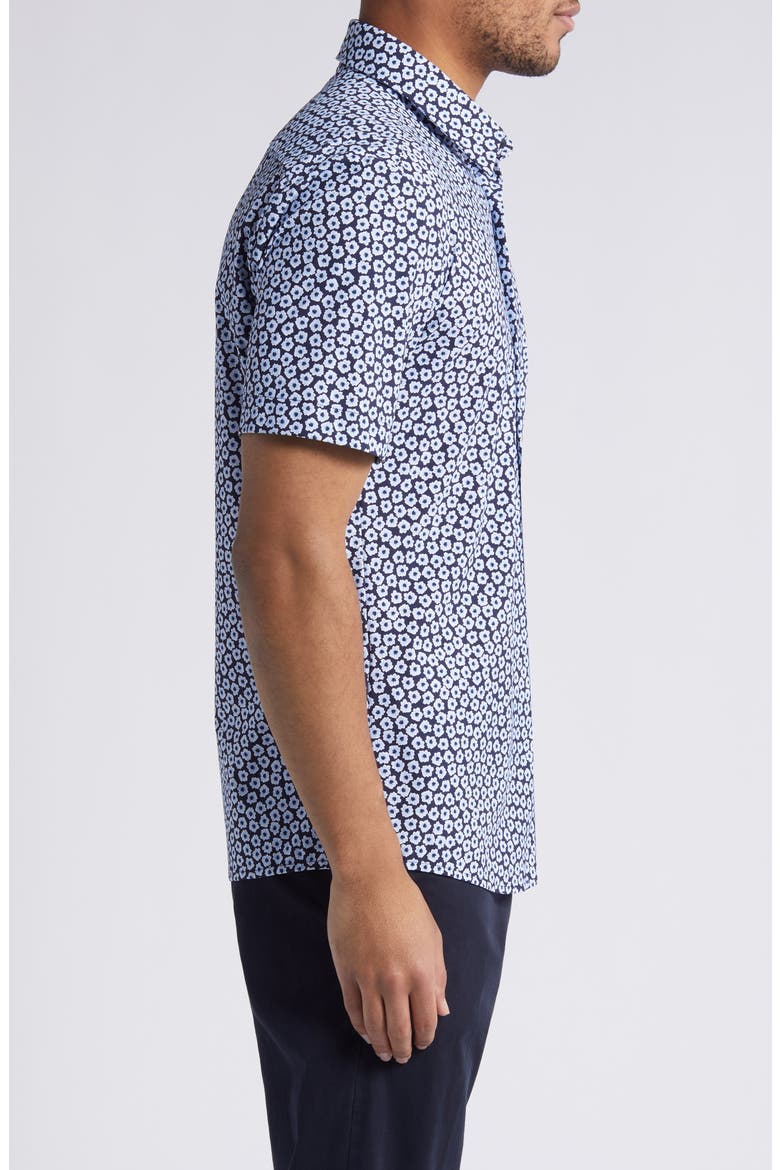 Roan Floral Short Sleeve Stretch Button-Up Shirt, Alternate, color, NAVY