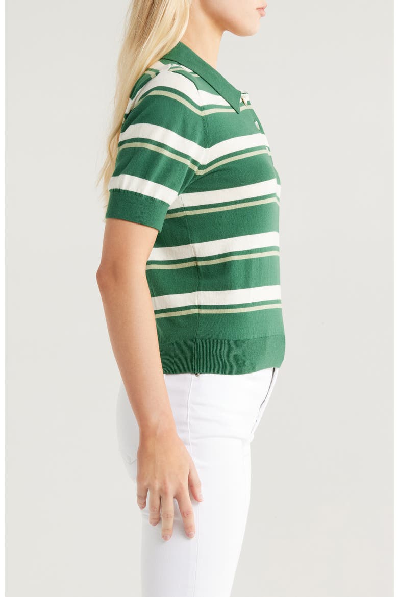 Drea Stripe Cotton Sweater Polo, Alternate, color, EMERALD STRIPE