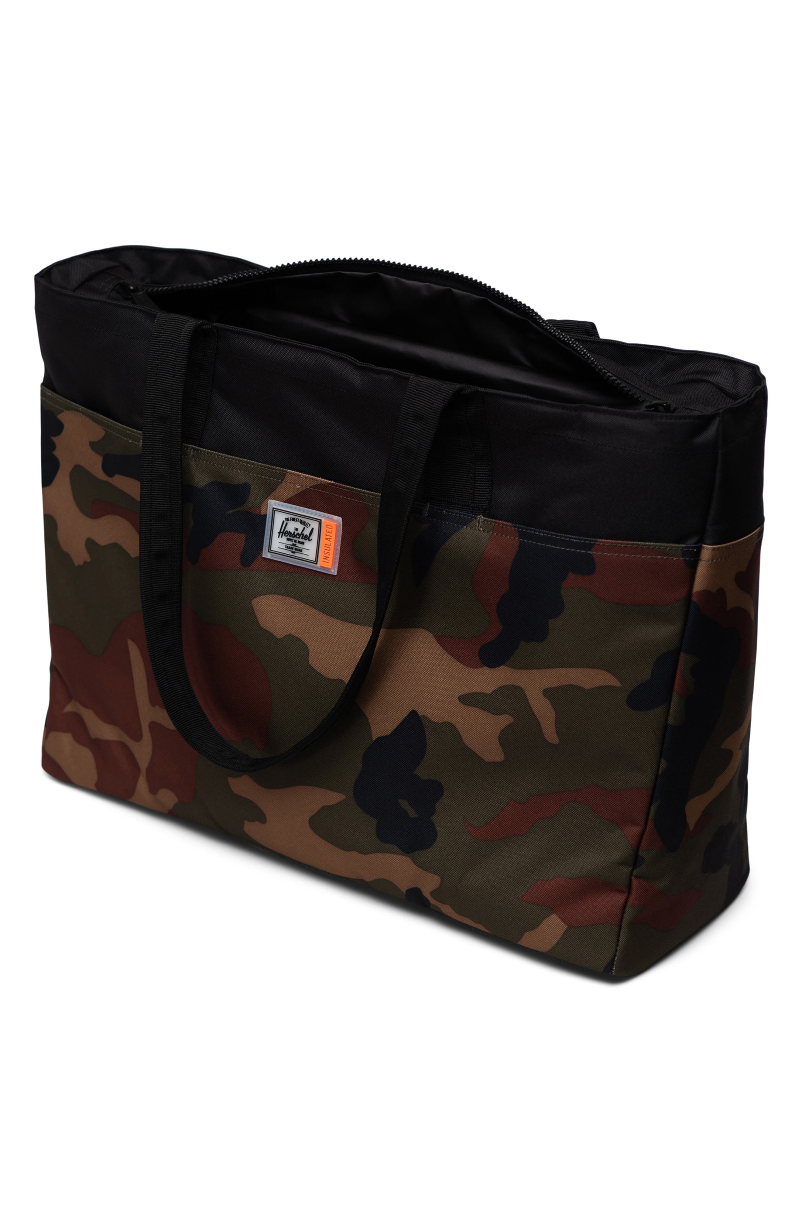 Alexander Insulated Recycled Polyester Zip Tote and Bottle Holder, Alternate, color, WOODLAND CAMO