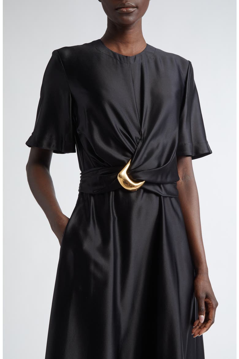 Honey Tie Waist Silk Dress, Alternate, color, 000001 BLACK