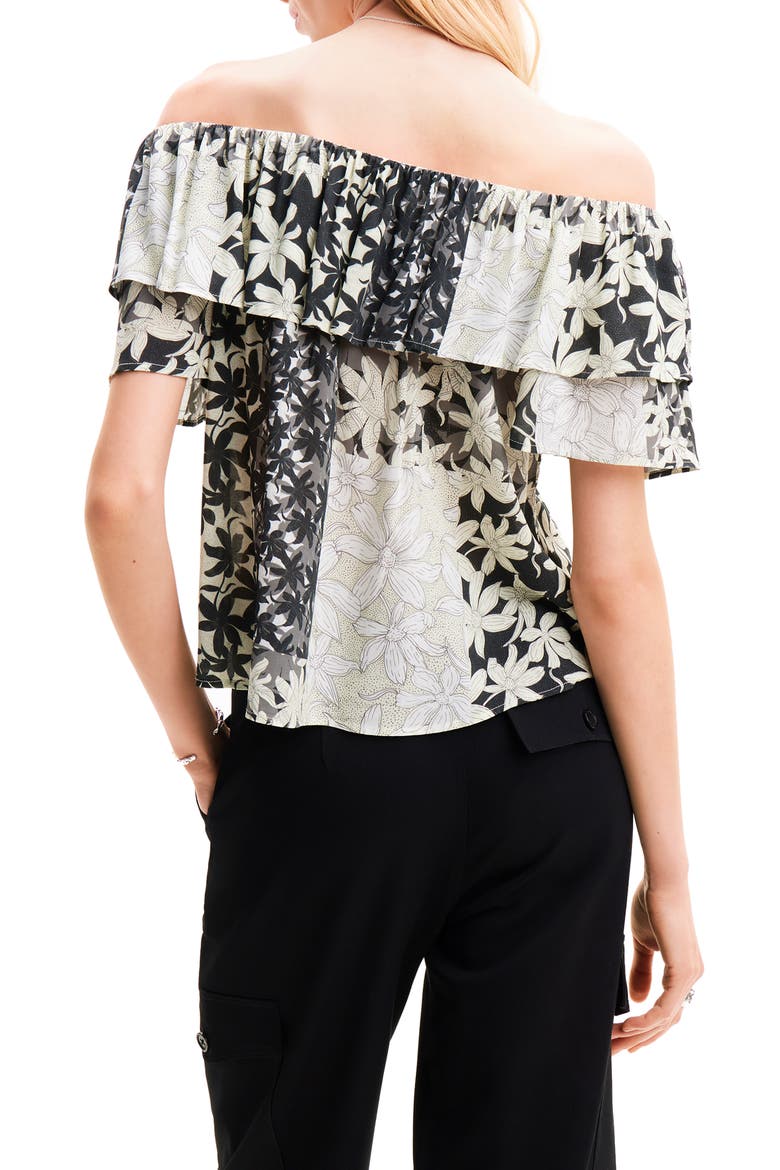 Patchwork Floral Ruffle Blouse, Alternate, color, WHITE