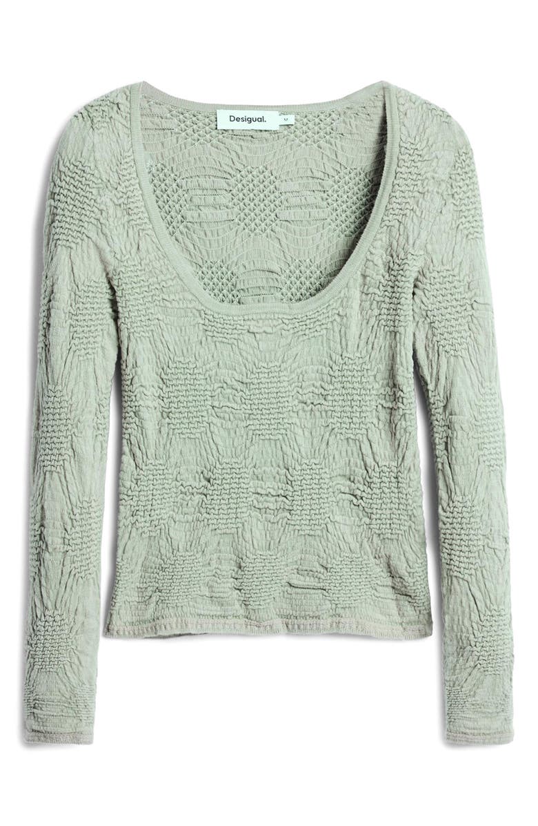 Desigual Textured Scoop Neck Top, Alternate, color, Water Green