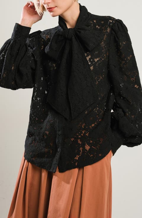 Lace Tie Neck Shirt
