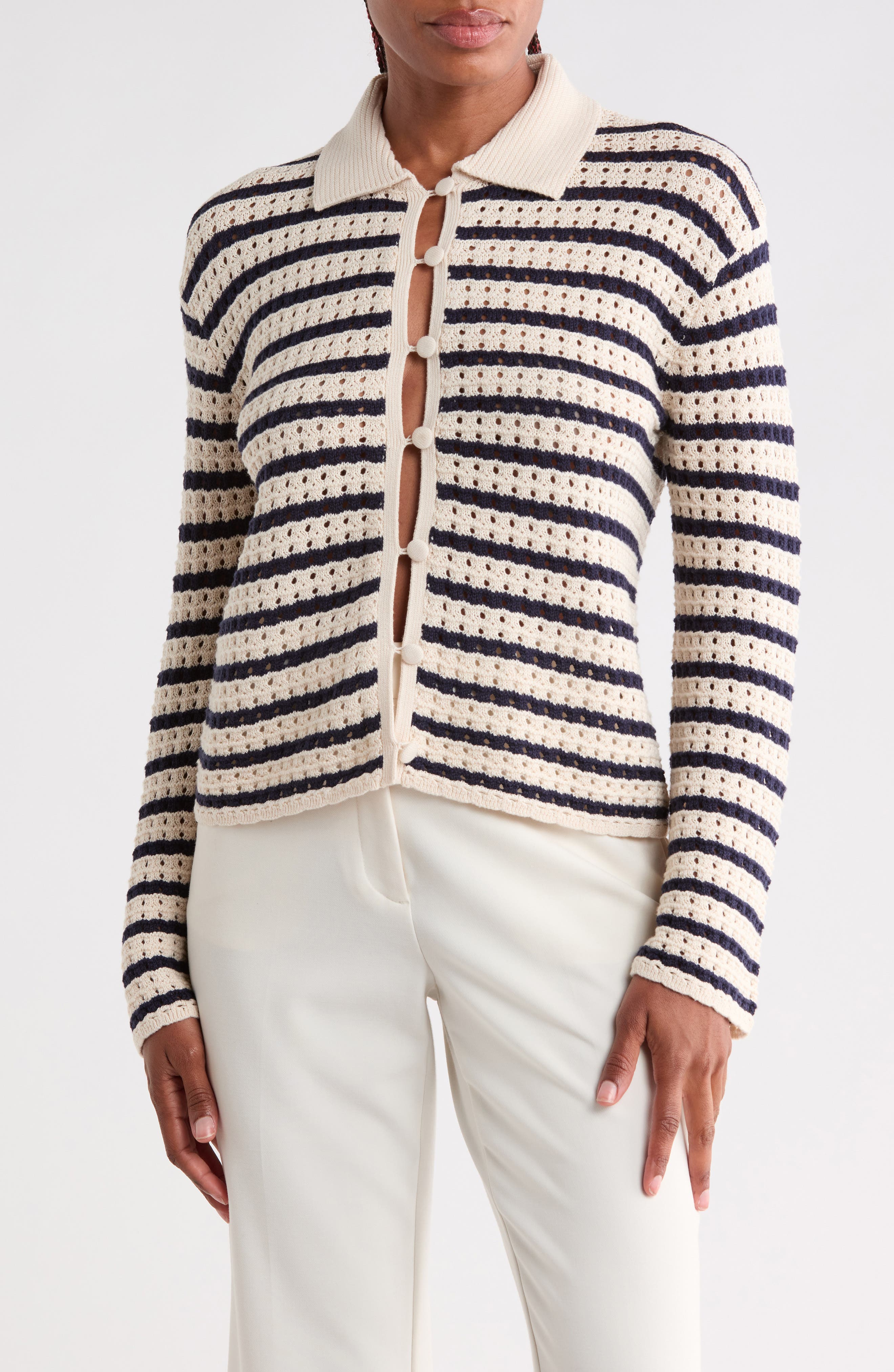 Stripe Pointelle Cardigan