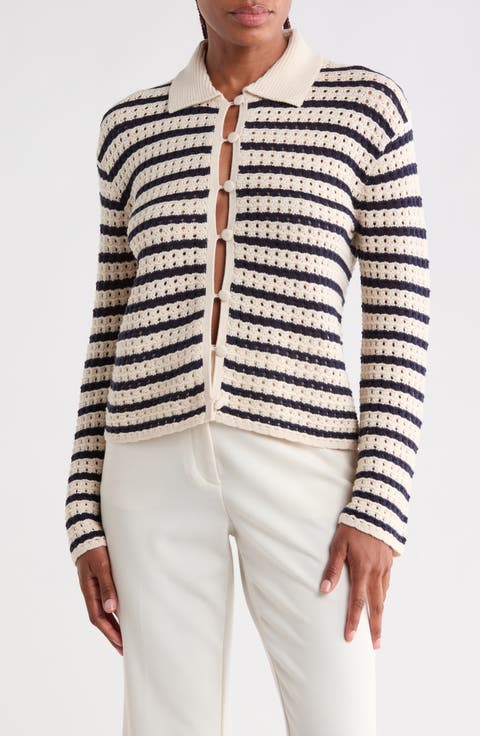 Stripe Pointelle Cardigan