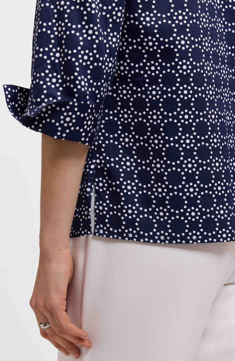 Foxcroft Tammy Cotton Ruffle Collar Top, Alternate, color, Navy Blue/ White