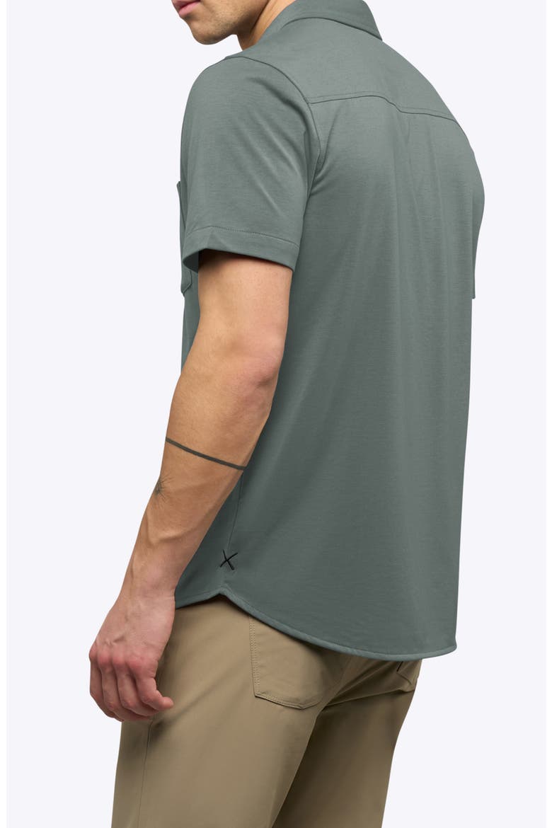AO Curved Hem Short Sleeve Button-Up Shirt, Alternate, color, SAGE