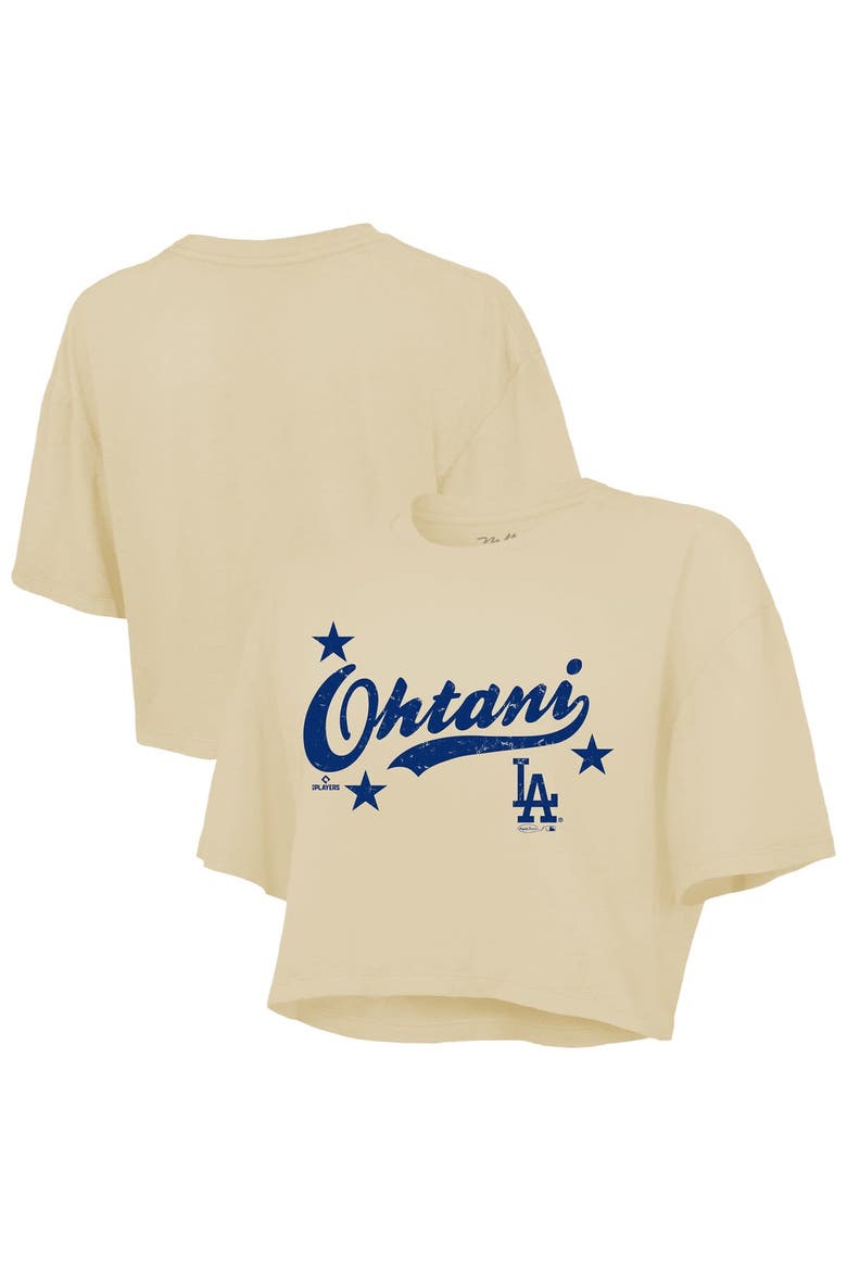 Women's Majestic Threads Shohei Ohtani Cream Los Angeles Dodgers Boxy Crop Top, Main, color, Cream