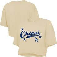 Majestic Threads Women's Majestic Threads Shohei Ohtani Cream Los Angeles Dodgers Boxy Crop Top