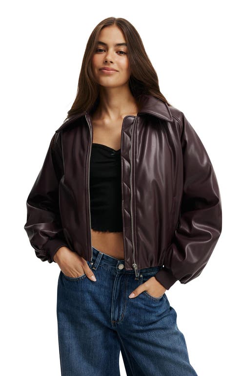 Cotton On Faux Leather Puff Bomber In Brown