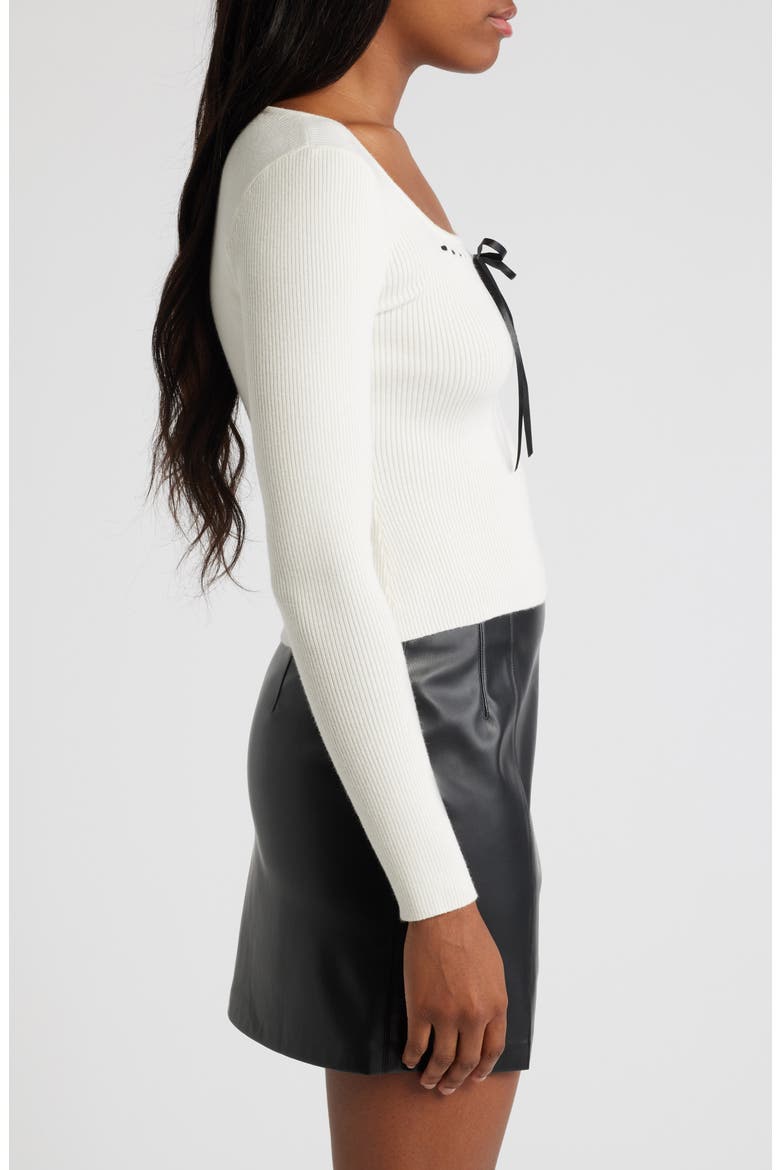 Tie Neck Rib Sweater, Alternate, color, IVORY BLAC