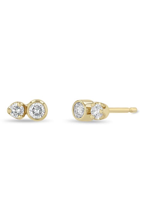 14k Gold Mixed Diamond Stud Earrings