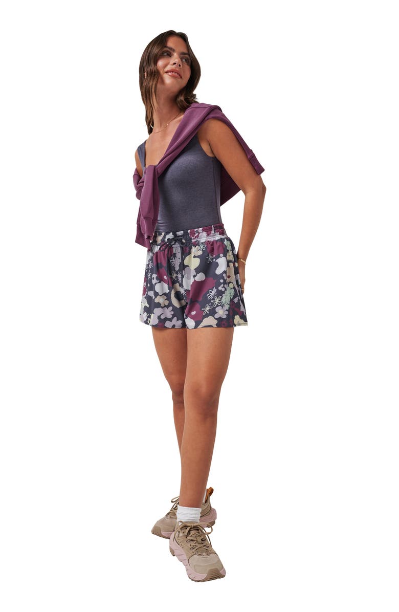 TravisMathew Shifting Sands Stripe Drawstring Shorts, Alternate, color, Graystone Floral Multi