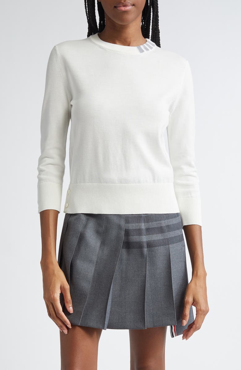 Thom Browne Jersey Stitch Three-Quarter Sleeve Sweater, Main, color, White