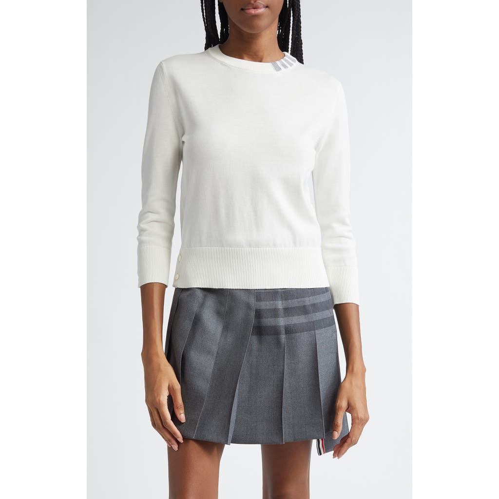 Thom Browne Jersey Stitch Three-quarter Sleeve Sweater In White
