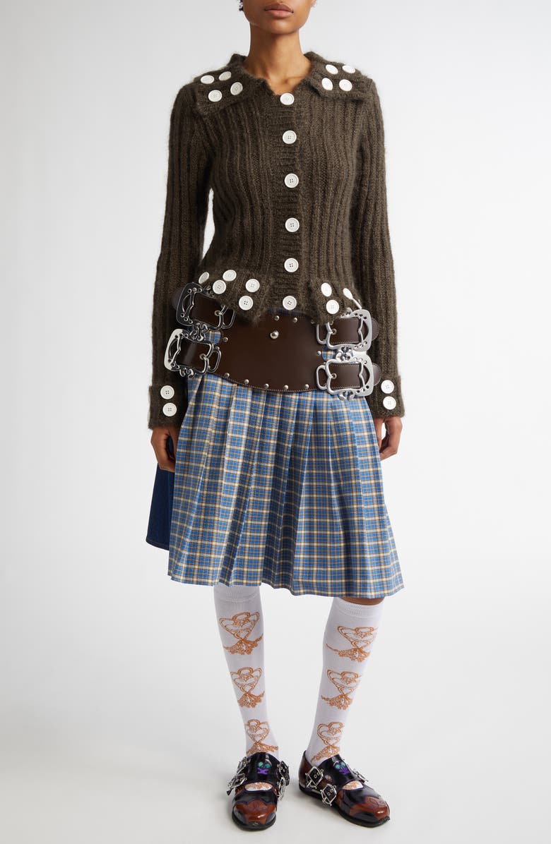 Chopova Lowena Marshal Plaid Belted Denim Skirt, Alternate, color,