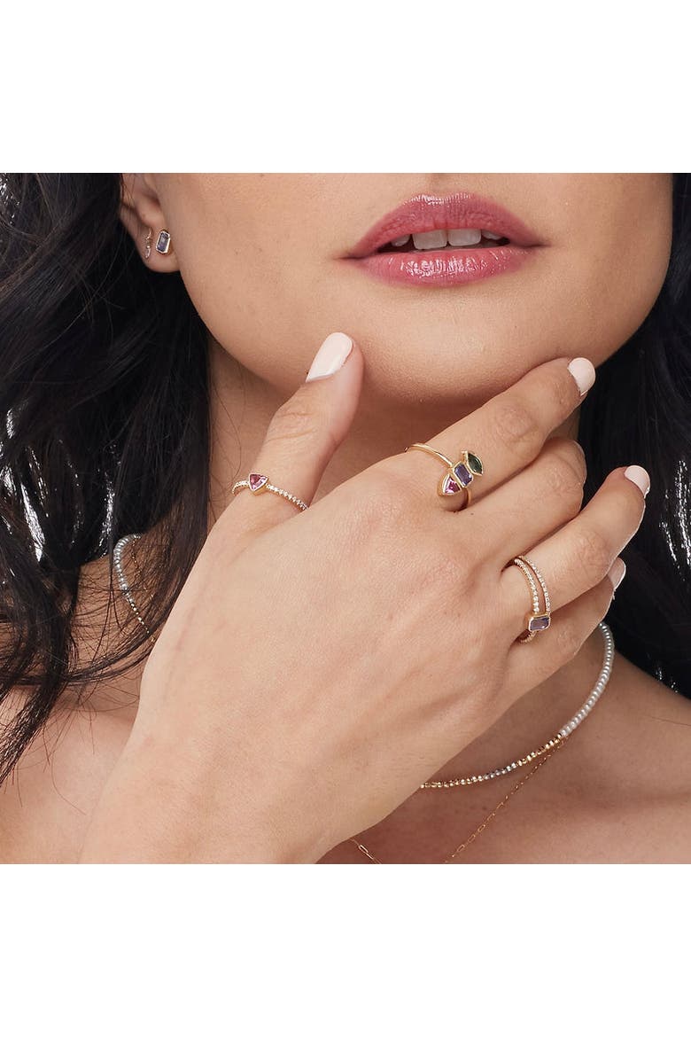 14K Yellow Gold Skinny Diamond Eternity Band With Knife Edge Gemstone, Alternate, color, Tanzanite