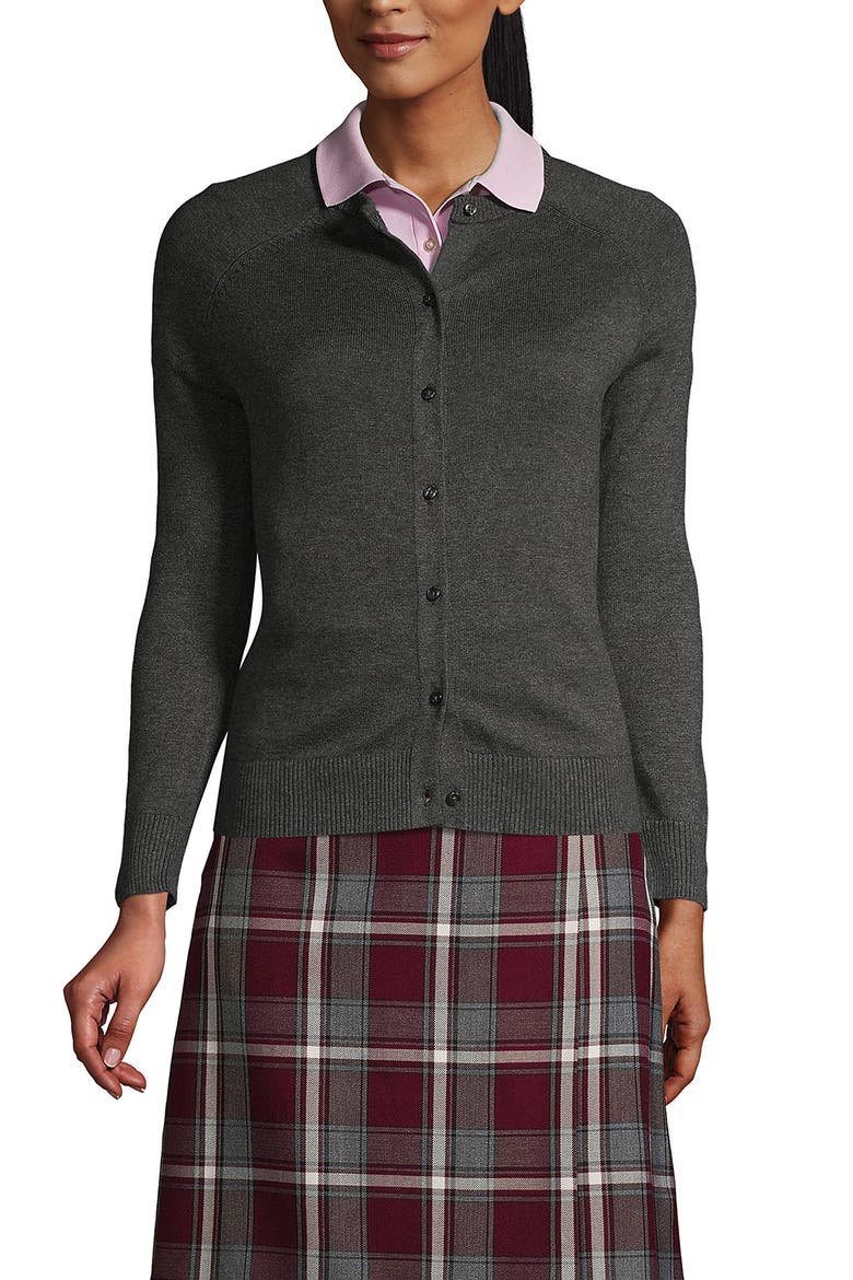 School Uniform Young  Cotton Modal Cardigan Sweater, Main, color, Coal Heather