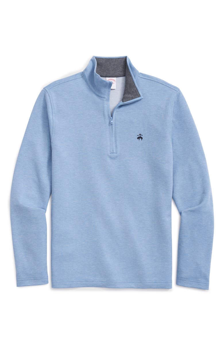 Brooks Brothers Heathered Piqué Half Zip Pullover, Main, color, Blue Heather