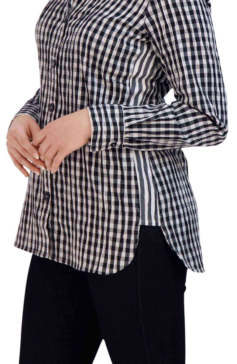 Foxcroft Pandora Gingham Cotton Blend Button-Up Top, Alternate, color,
