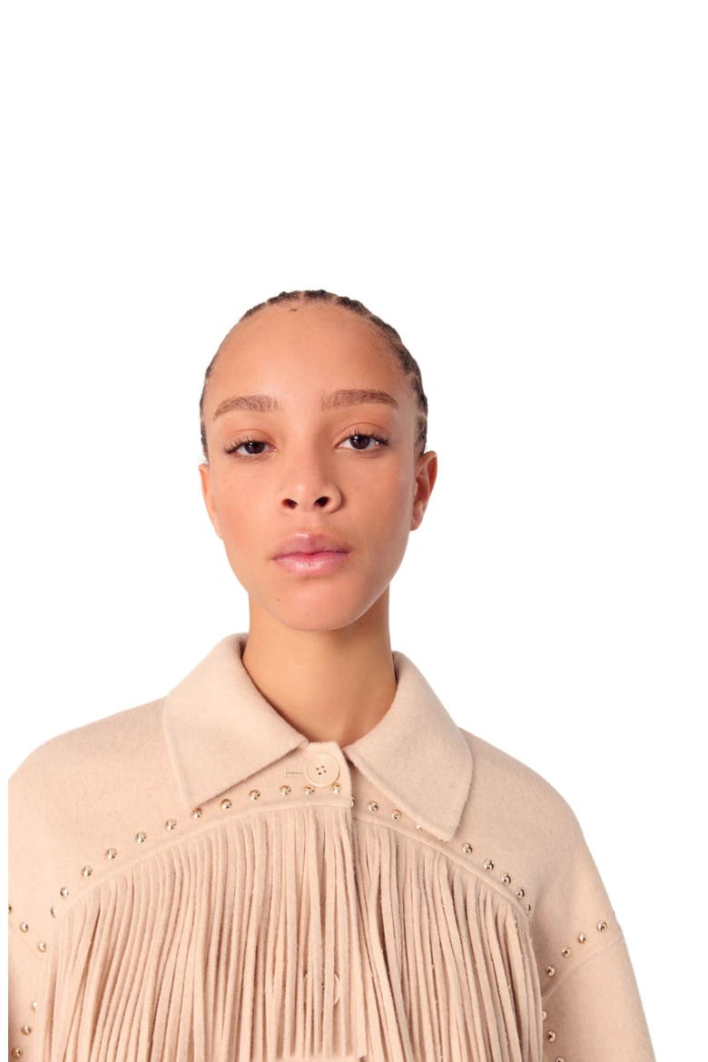 Double-breasted fringed coat, Alternate, color, Beige
