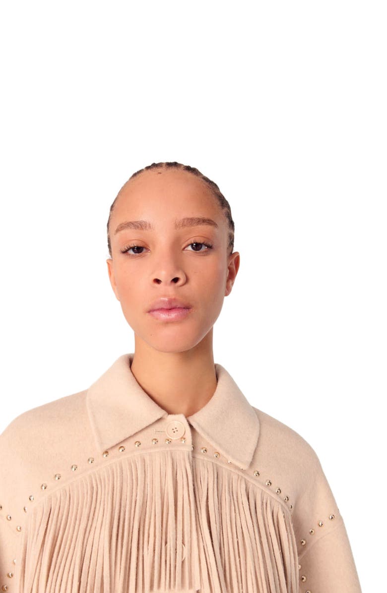 maje Double-breasted fringed coat, Alternate, color, 