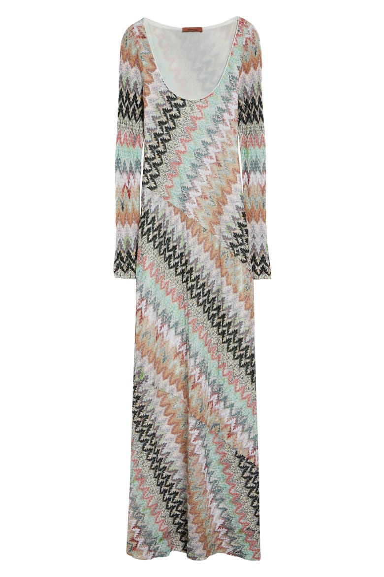 Metallic Zigzag Long Sleeve Raschel Knit Dress, Alternate, color, WHT PNK LT BLE TONES