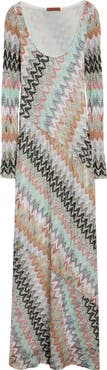 Missoni Metallic Zigzag Long Sleeve Raschel Knit Dress