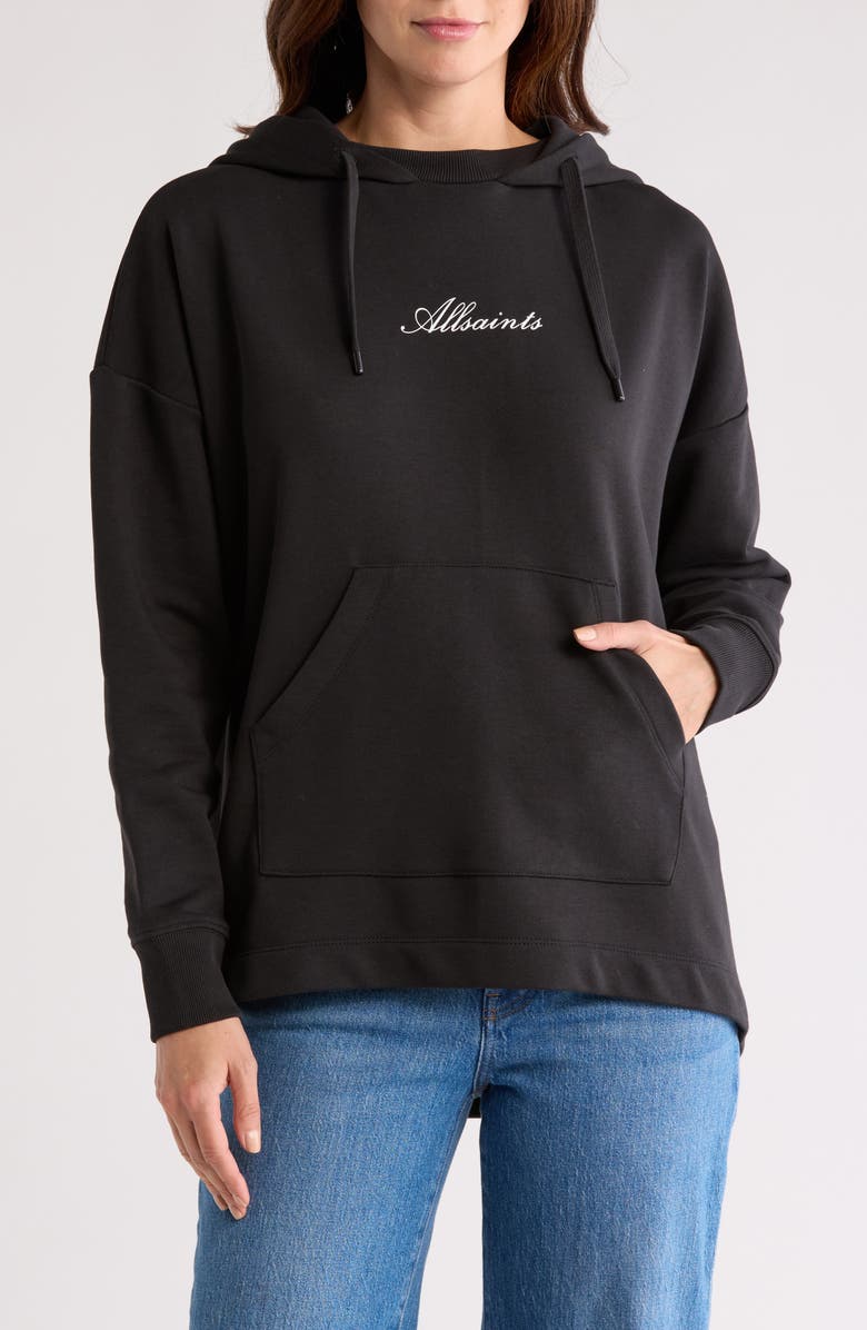 AllSaints Vita Etrie Screen Print Hoodie, Main, color, Black