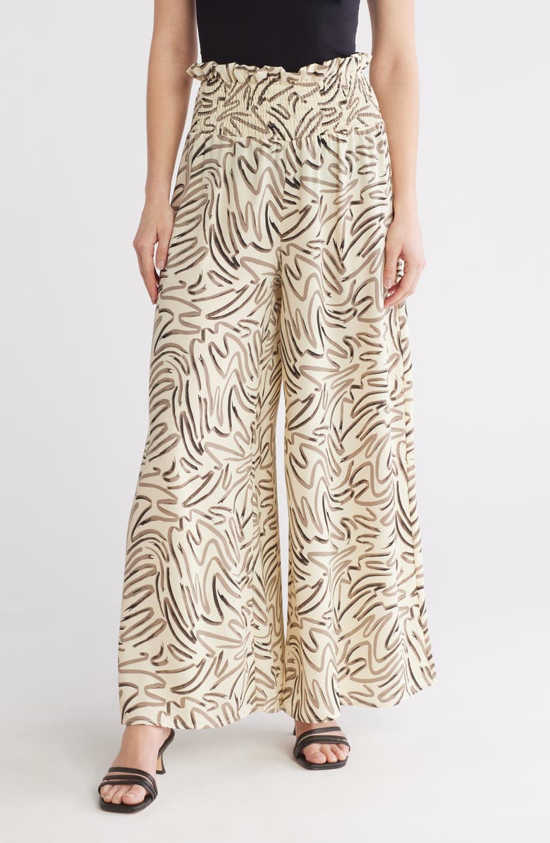 PATRIZIA LUCA Smocked Waist Wide Leg Pants, Main, color, Off White