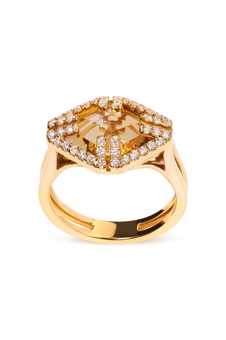 14K Gold Citrine & 1/3 Cttw Diamond Halo Cocktail Ring, Main, color, Yellow