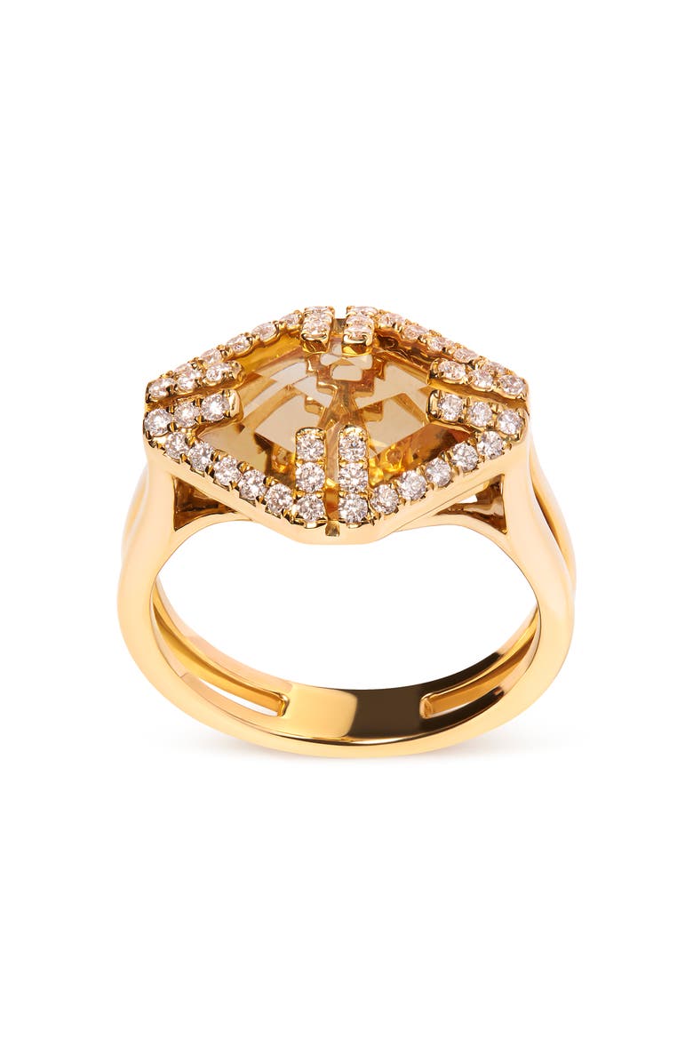 Haus of Brilliance 14K Gold Citrine & 1/3 Cttw Diamond Halo Cocktail Ring, Main, color, Yellow