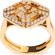 Haus of Brilliance 14K Gold Citrine & 1/3 Cttw Diamond Halo Cocktail Ring