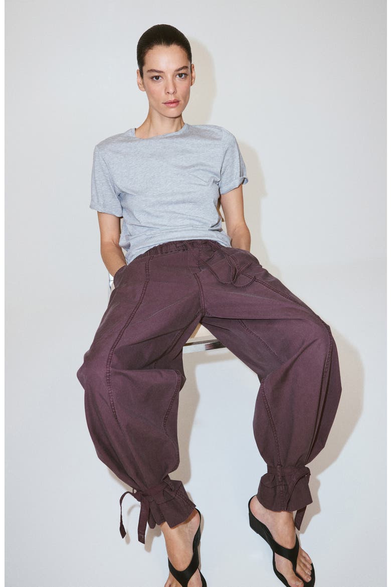 Tie Cuff Cotton Blend Drawstring Pants, Alternate, color, PURPLE