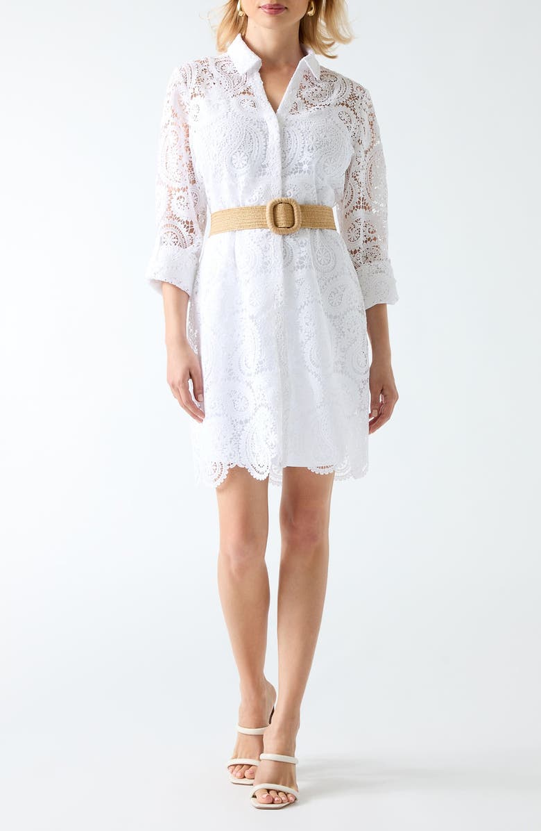 Marciano Grace Long Sleeve Lace Shirtdress, Main, color, White