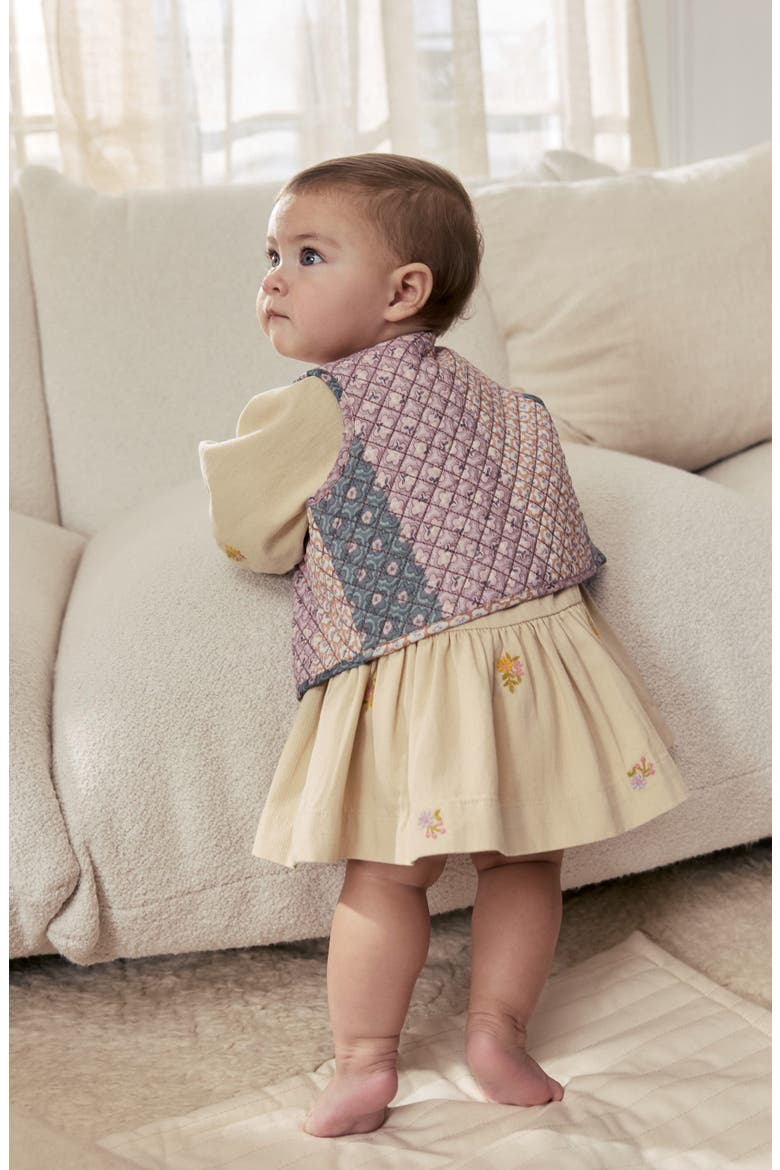 Quilted Vest & Embroidered Long Sleeve Dress Set, Alternate, color, NEUTRAL