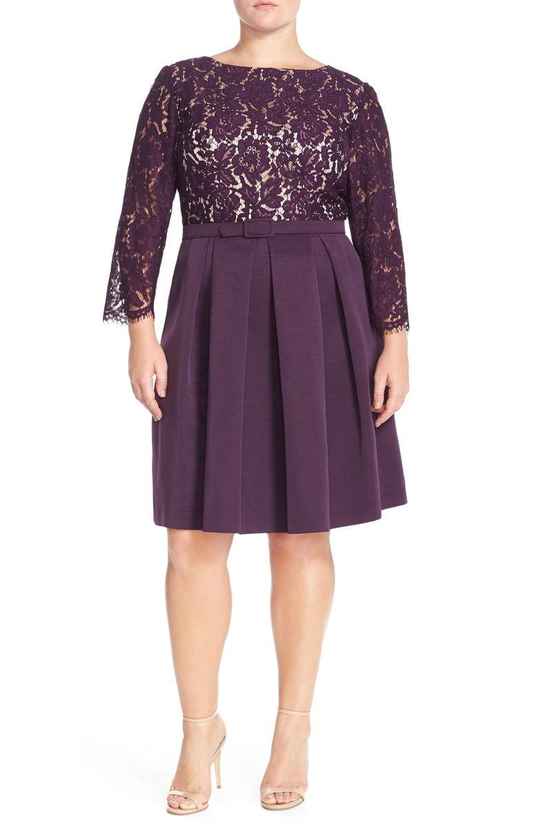 Eliza J Lace Bodice Fit & Flare Dress, Alternate, color, 