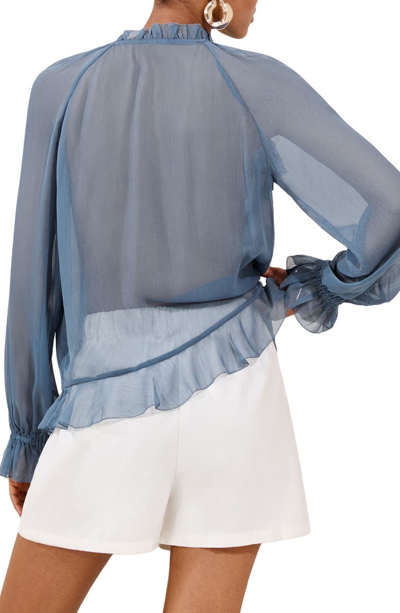 Lipsy Ruffle Sheer Top, Alternate, color, Blue